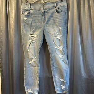 Lane Bryant Distressed Light Wash High Rise Jegging Stretch Flex Waist EUC sz 20
